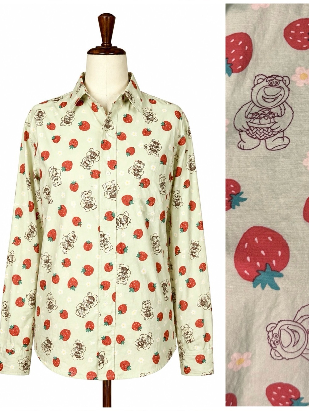 Disney Novelty Strawberry & Bear Print Button-Up Shirt- L
